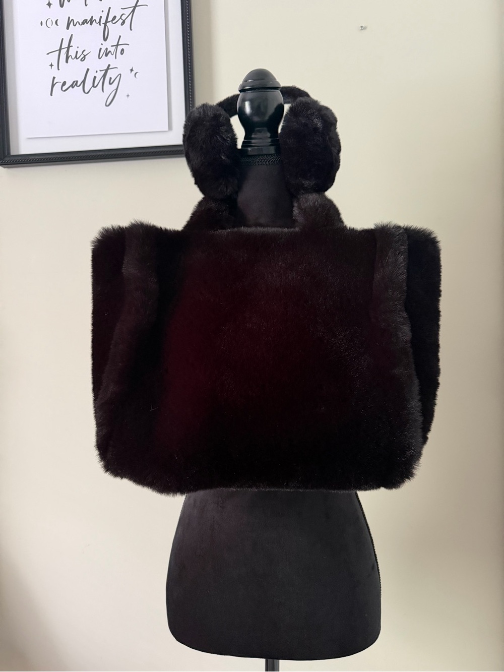 Lux Soft Faux Fur Tote Bag in Black